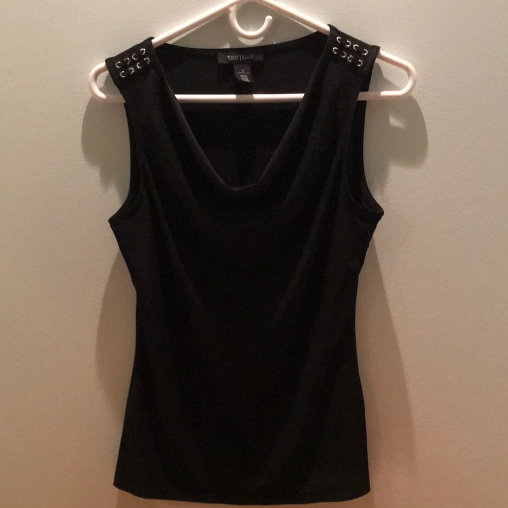 White House Black Market size small draped neck black sleeveless top.